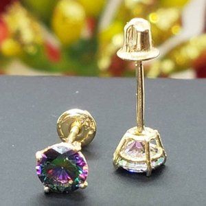 4 mm14K Solid Gold Natural Rainbow Mystic